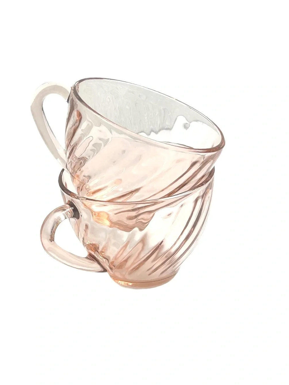 Set of 2 Vintage Arcorock Rosalind Pink Swirl Glass Tea Cups